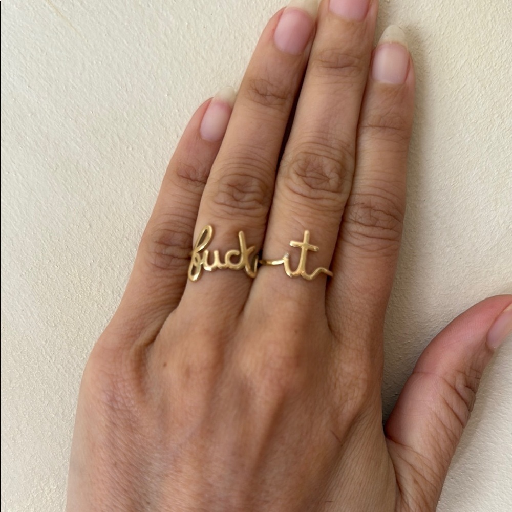 Gold Statement Ring With Text Design - image 1